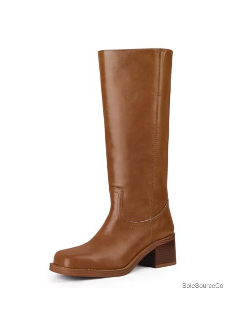Wide Calf Knee High Boots Faux Leather Pull On Moto Biker Square Toe